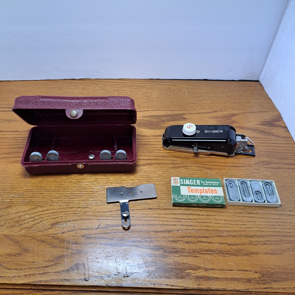 Singer Buttonholer Attachment 160743 Slant Shank Black Good Vintage With Case
